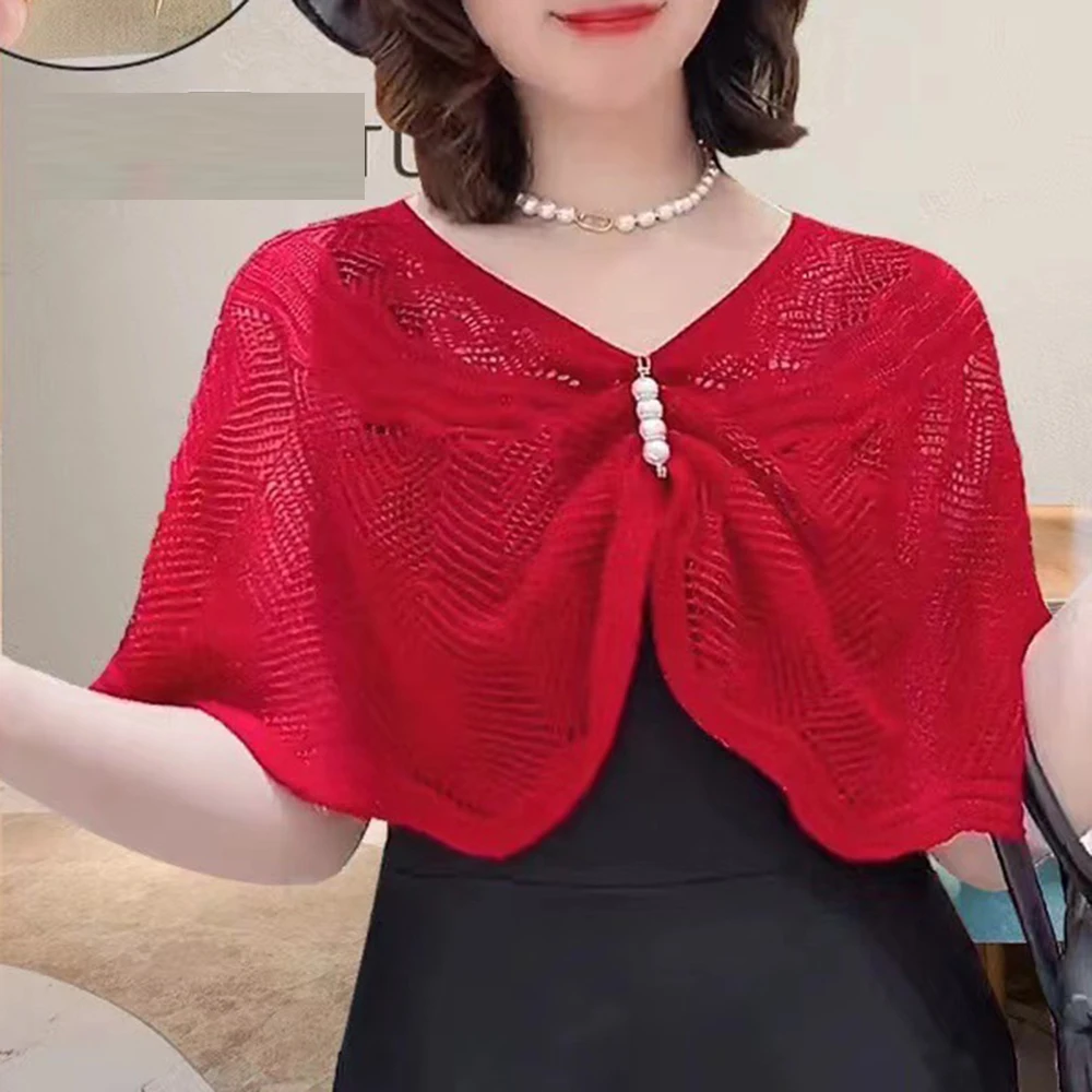 

Модная женская тонкая вязаная солнцезащитная шаль с брошью, однотонная повседневная легкая накидка для всесезонного использования