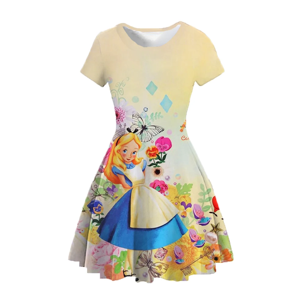 Female student sweet first love childlike fun funny cartoon Alice in Wonderland series print children's clothing