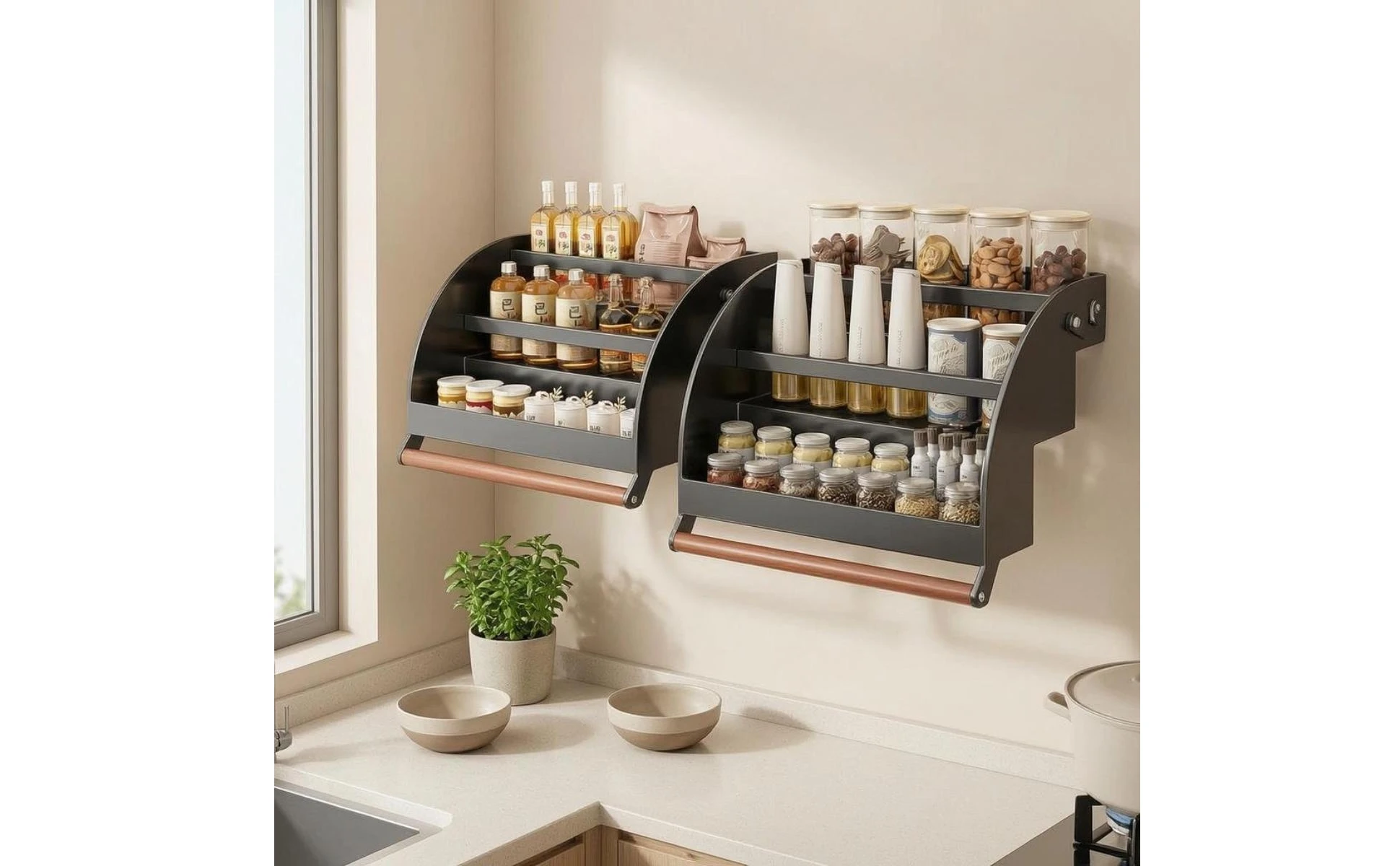 Pull down Seasoning Rack Clear Organization 3-Tier Seasoning Organizer Pull down Cabinet Organizer Sturdy Steel Three-Tier