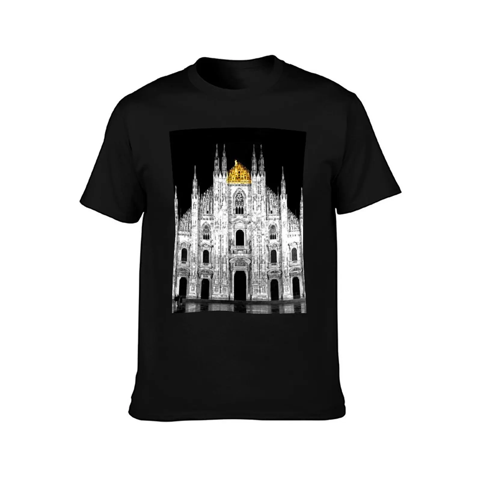 Milan Duomo Italy Black/White and gold T-Shirt summer 2025 vintage clothes boys animal print men t shirts high quality