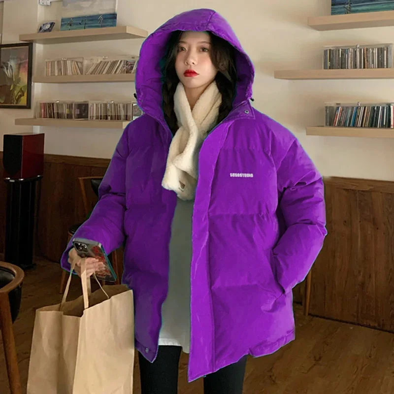 2024 New Korean Loose Solid Short Warm Streetwear Fashion Bubble Bread Coats Winter Thicken Jackets Women Cotton Padded Overcoat