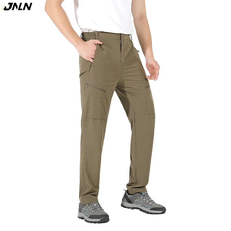 JNLN Men's Summer Pants Outdoor 4-Way Elasticity Waterproof Pants Hiking Camping Climbing Mountaineering Quick Dry Trousers