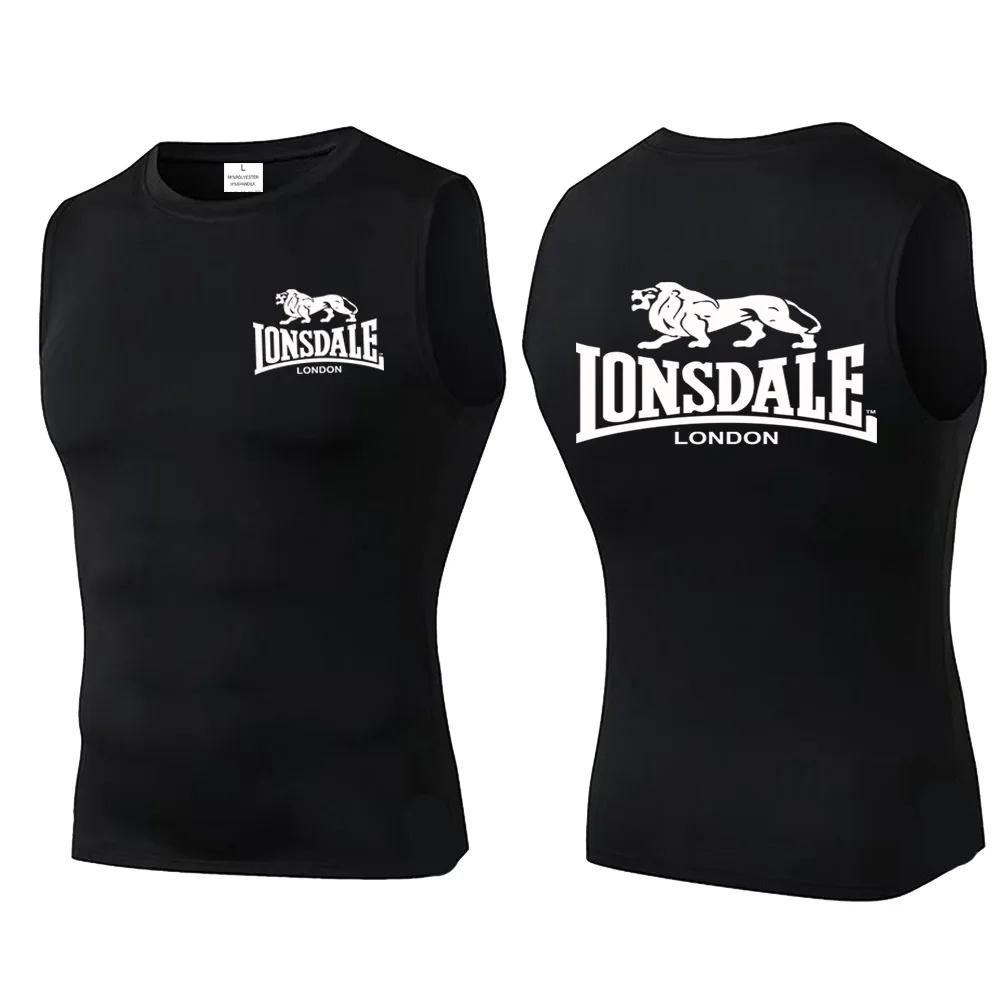 

Men's LONSDALE vest youth breathable sports fitness slim fit summer elastic hurdle base shirt T-blood