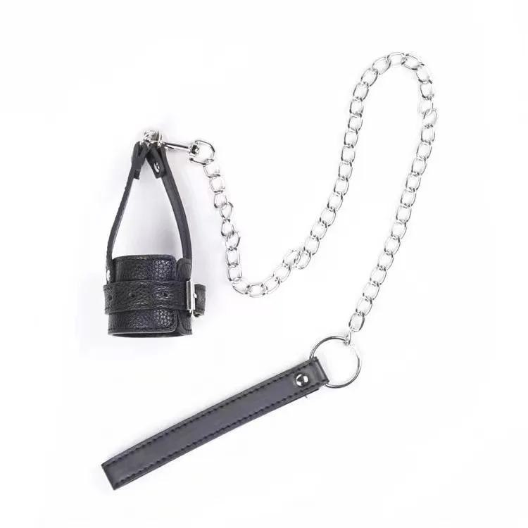 BDSM Leather Ball Stretcher with Pull‑Leash Design Male Bondage Restraint Gear Intimate Play Prop for Adult Men Role‑Play Games