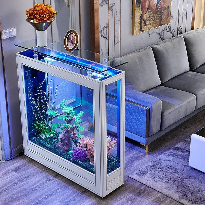 Light Luxury Fish Tank Living Room Home Floor Large Medium Subareas Screens Glass Aquarium Ecological Change Water New