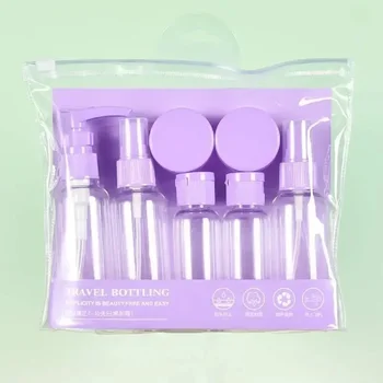 7PCS Bottiglia da viaggio Borsa per il lavaggio Set Shampoo per il trucco Lavaggio del corpo Prodotto portatile per la cura della pelle Crema per le mani Bottiglia di lozione spray riutilizzabile