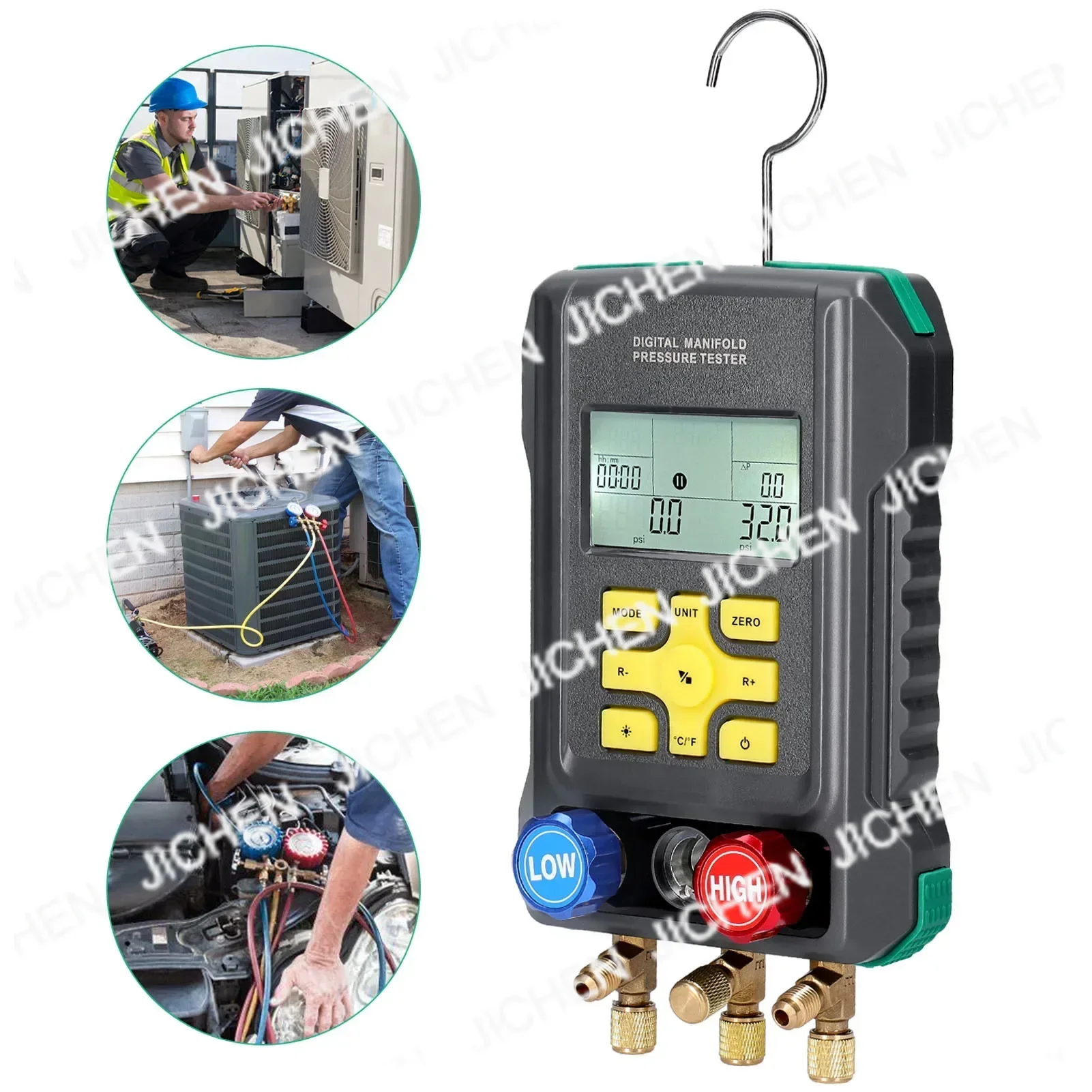  DY522A Digital Manifold Meter Air Conditioning Vacuum Gauge for Refrigeration HVAC Vacuum Pressure Temperature Tester Set