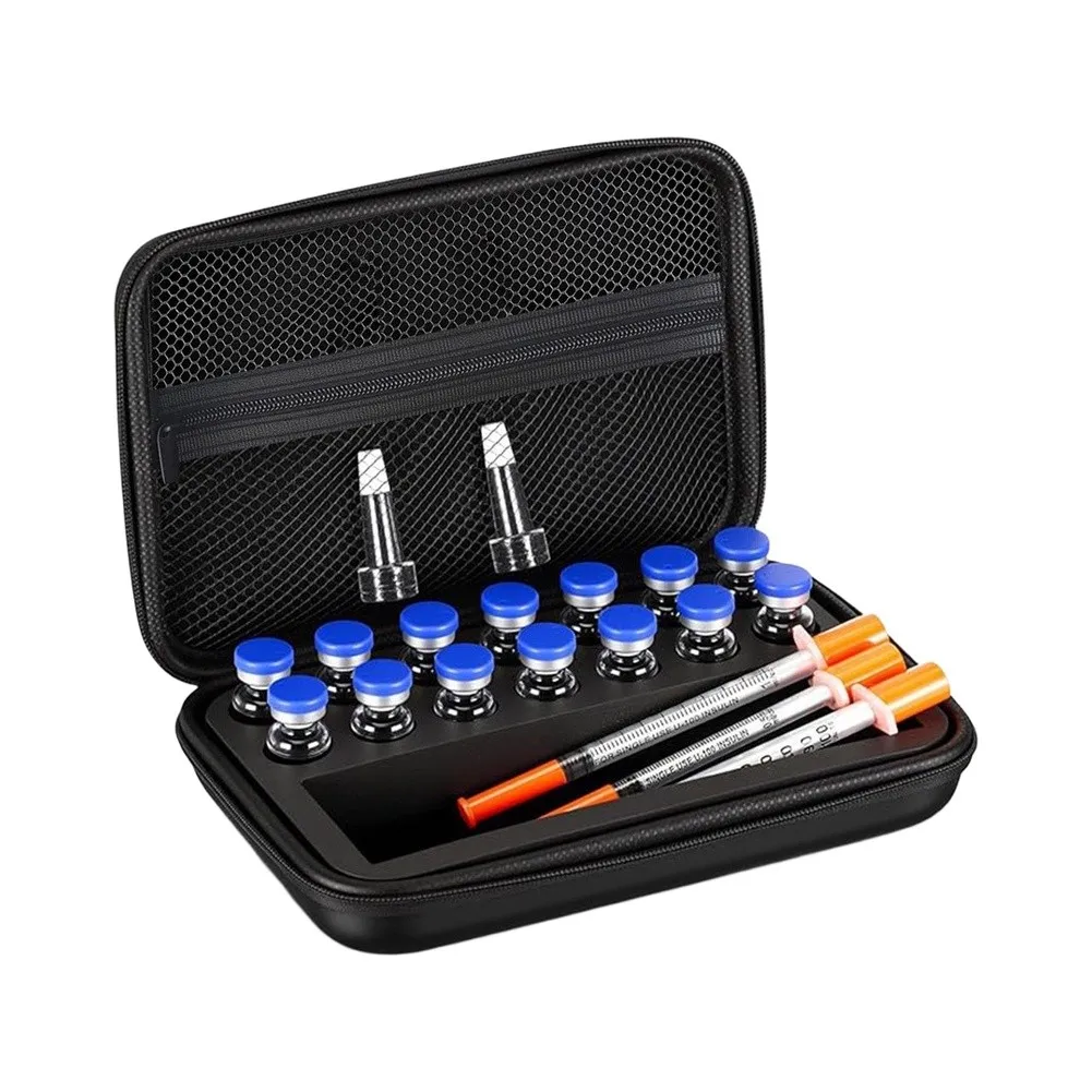 Travel-Sized Peptide Case Dual Vial Storage for 3ml and 30ml Vials Plus Room for Syringes Prep Wipes EVA Shell
