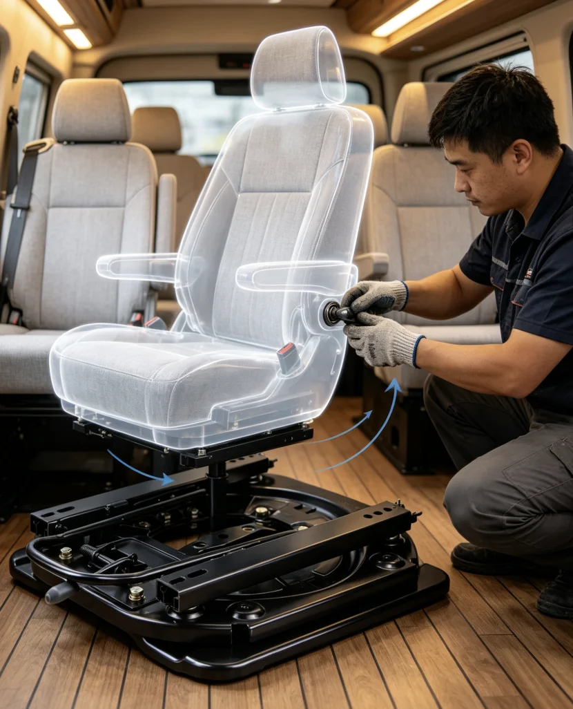 360 Degree Rotating Single Seat Turntable Swivel Base for RV Van Commercial Vehicle - Interior Modification Accessory