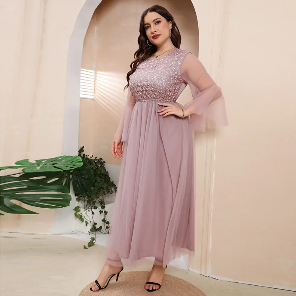 New Fashionable Women's Mesh Lace Embroidered Banquet Party Dress XL-3XL French Hepburn Style Dress Plus Size Women's Jumpsuit