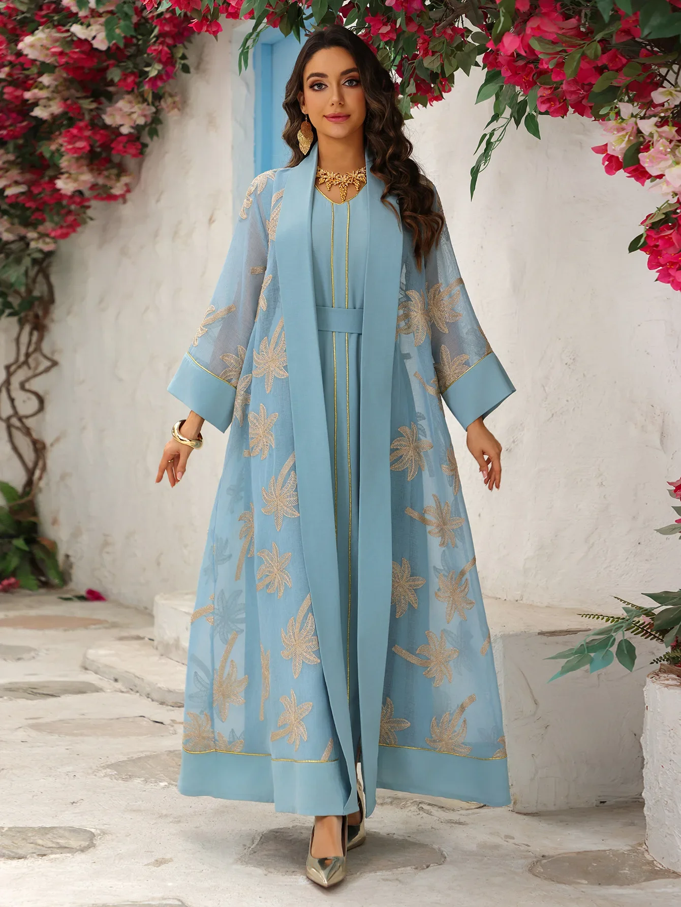 Eid Women Dress Abaya 2 Piece Set Muslim Musulman Ensembles Party Jalabiya Ramadan Abayas Vestidos Largos Kaftan Arab Long Robe