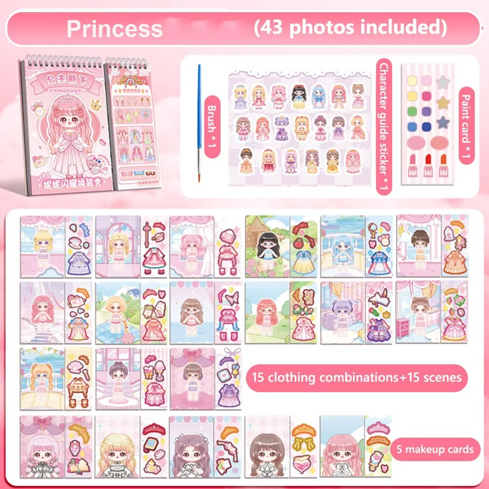 

Multicolor Dress Up Scene Stickers Papper Stress Relief Makeup Dressing Stickers Clothes Coloring Makeup Decals