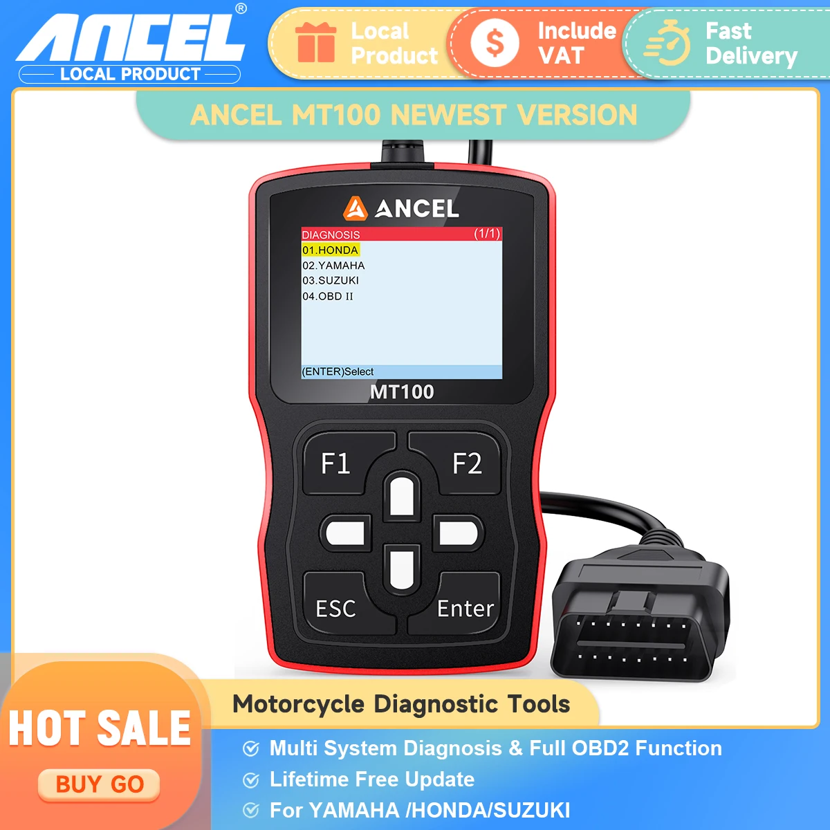 

2024 ANCEL MT100 Motorcycle Coder Reader Motorcycle Scanner for Engine ABS Motor Diagnostic Tools For YAMAHA /HONDA/SUZUKI