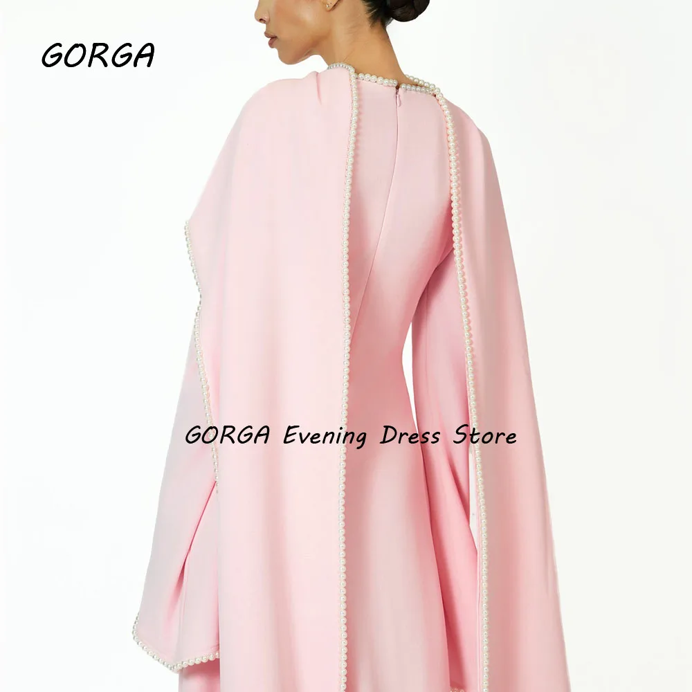 GORGA Customized Ivory Long Floor-Length Crepe Evening Dress Halter Prom Dress with Beading Shawl 2025 Mermaid Party Dress image 6