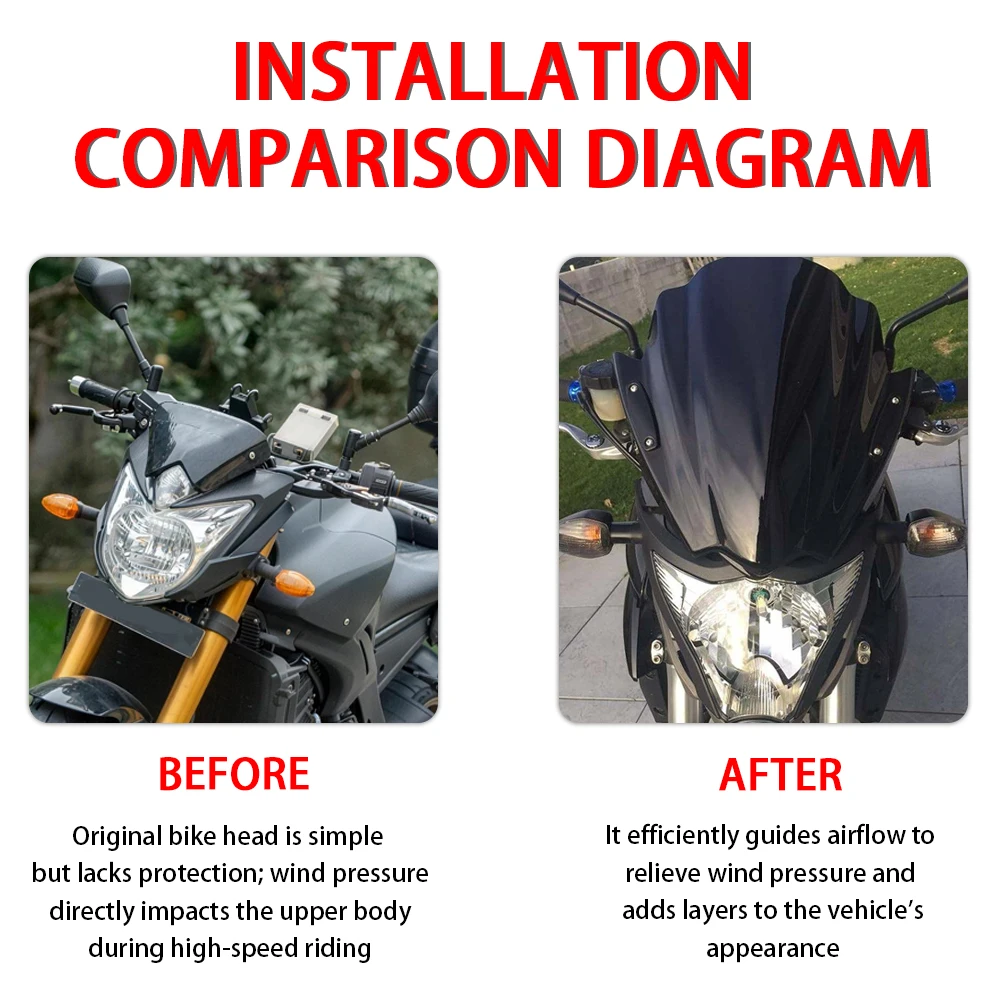 Universal Motorcycle Windshield Fit For 22 - 25mm Handlebar Street Bikes Bracket Heightened Modified Thickened Front WindScreen