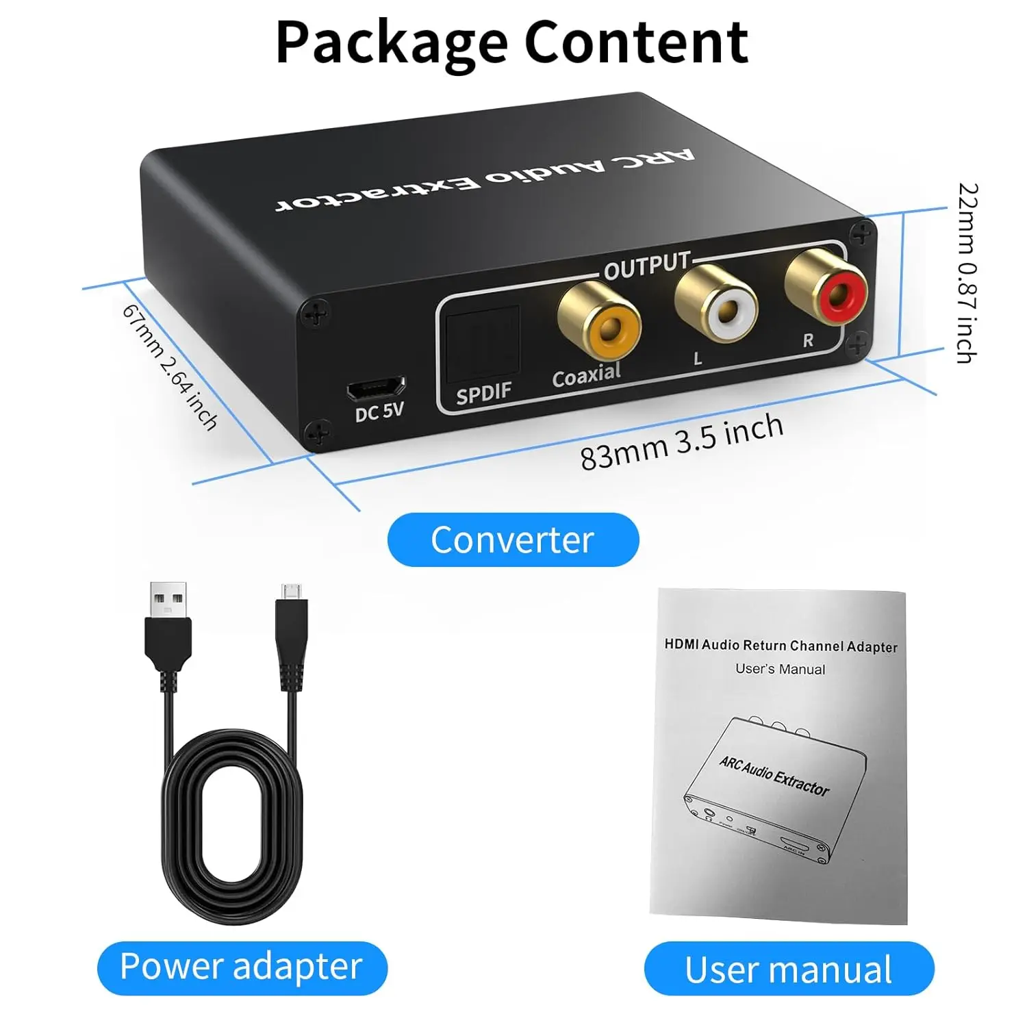 HDMI ARC Audio Converter - Optical/Coaxial/RCA/3.5mm Output For TV, Soundbar, Speakers