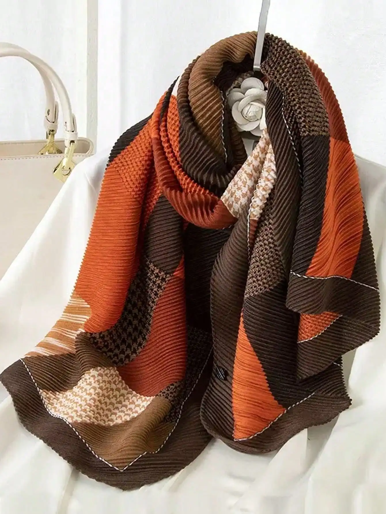 1pc Women Fashion Printed Linen Crinkle Scarf/Shawl/Headscarf, Warm Knit Scarf For Daily Use For Dress,Beach,Holiday,Accessories,Travel Essential