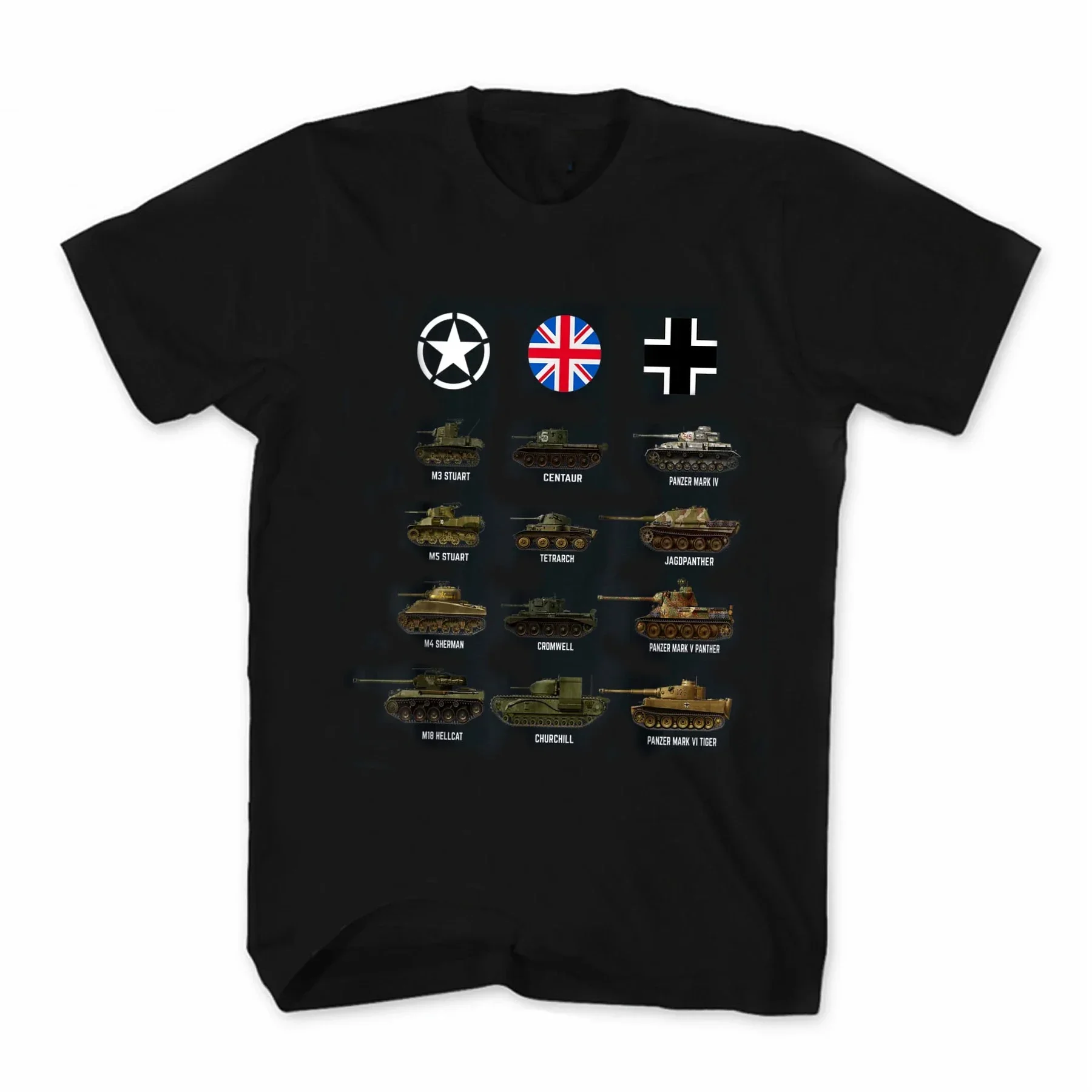 Herren T-Shirt Größe S-5XL ww2 Achse und Verbündete Panzer Sherman Tiger Panther Tank T-Shirt 100% Baumwolle O-Ausschnitt Kurzarm Casual T-Shirt