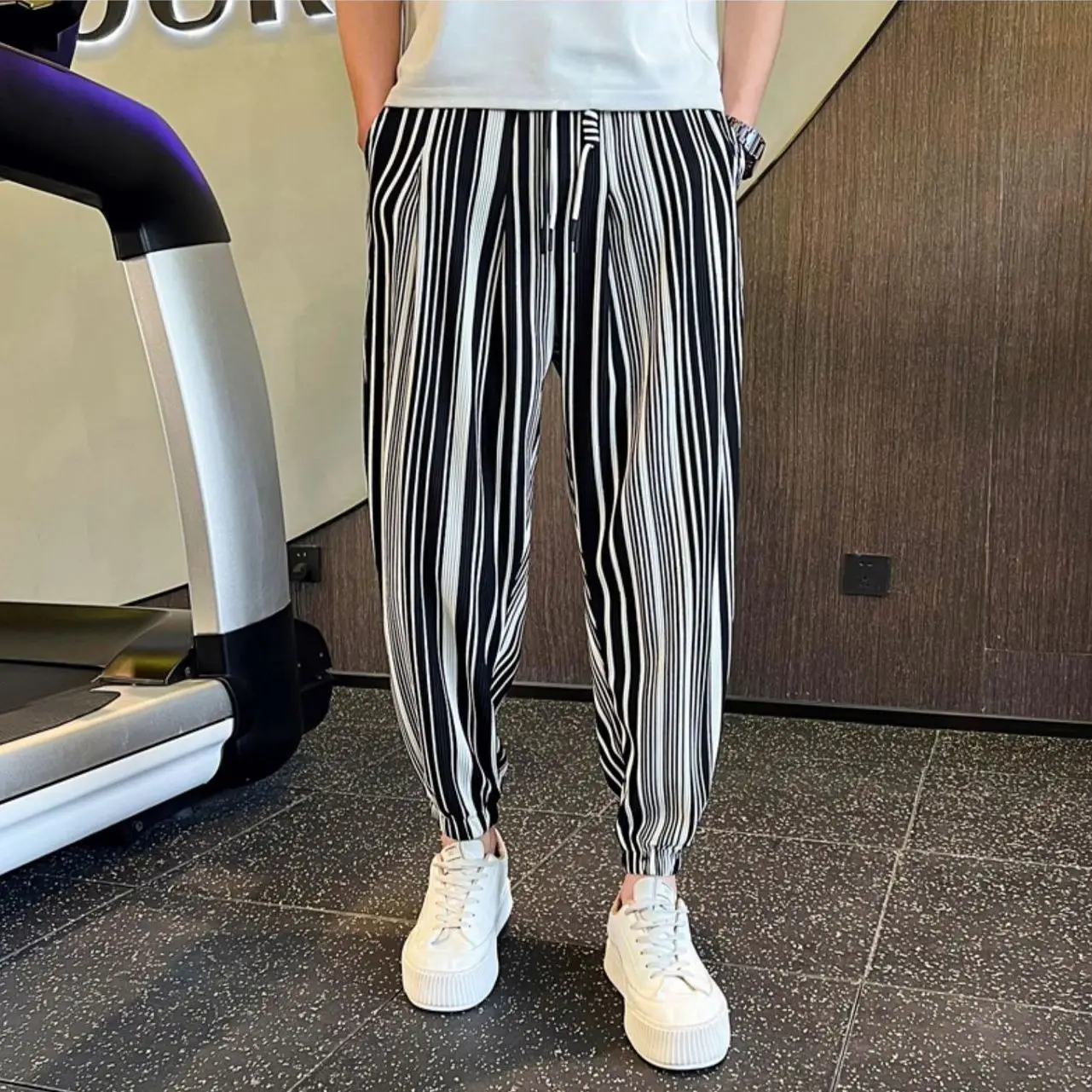 الصيف مخطط فضفاض الرجال عادية سراويلي حريمي خمر طويل Y2k الجمالية Harajuku موضة بيع الاتجاه Xxxl الذكور اقتصاص بنطلون #4