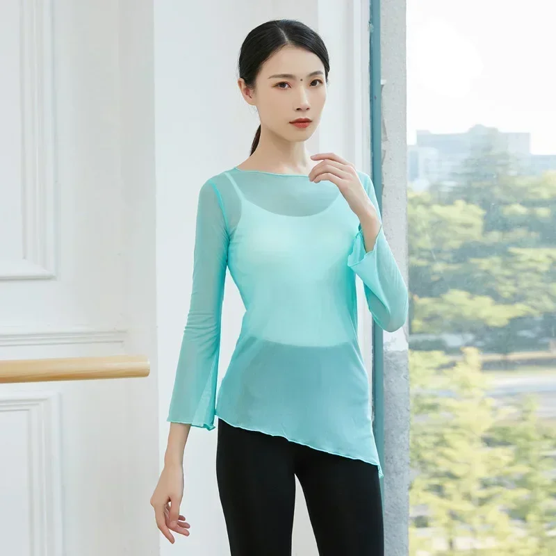 Top de danza del vientre latino Oriental de malla para adultos, blusa transparente, disfraz de camisa a la venta, ropa de baile para mujeres, ropa de bailarina