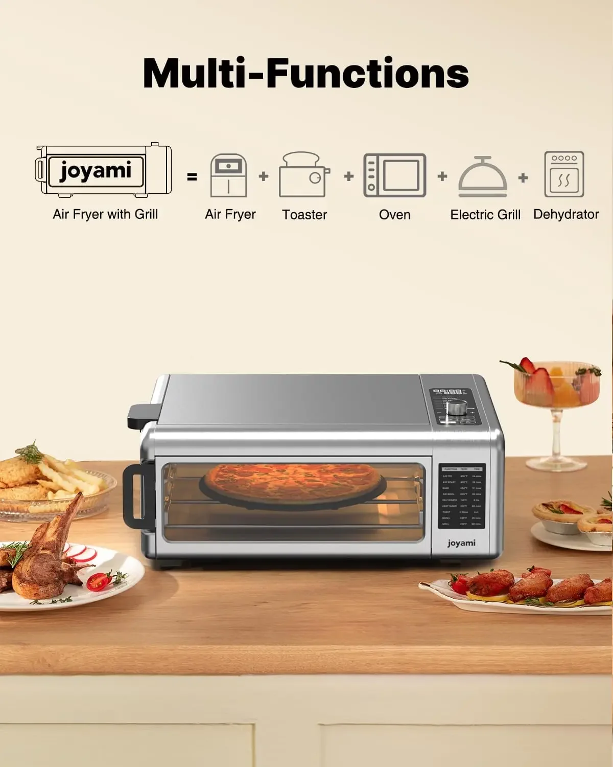 JOYAMI-Air Fry Countertop Oven, 18QT Convection  Indoor Grill Combo with See-Through Window for Air