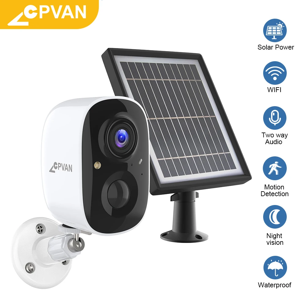 CPVAN Outdoor Solar IP Camera WIFI 1080P Wireless Home Security Spotlight Cam Night Vision Surveillance Security Camera