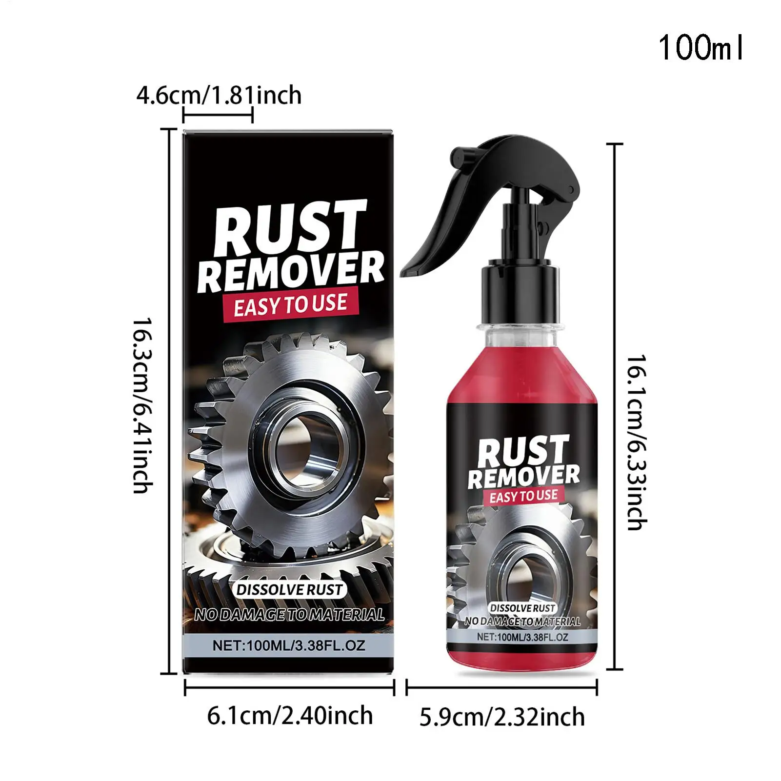 Fast-Acting Rust Remover 100ml High-Concentration Dissolver Removes Rust from Car Bike Tire Rims Chains Tools Cleaner