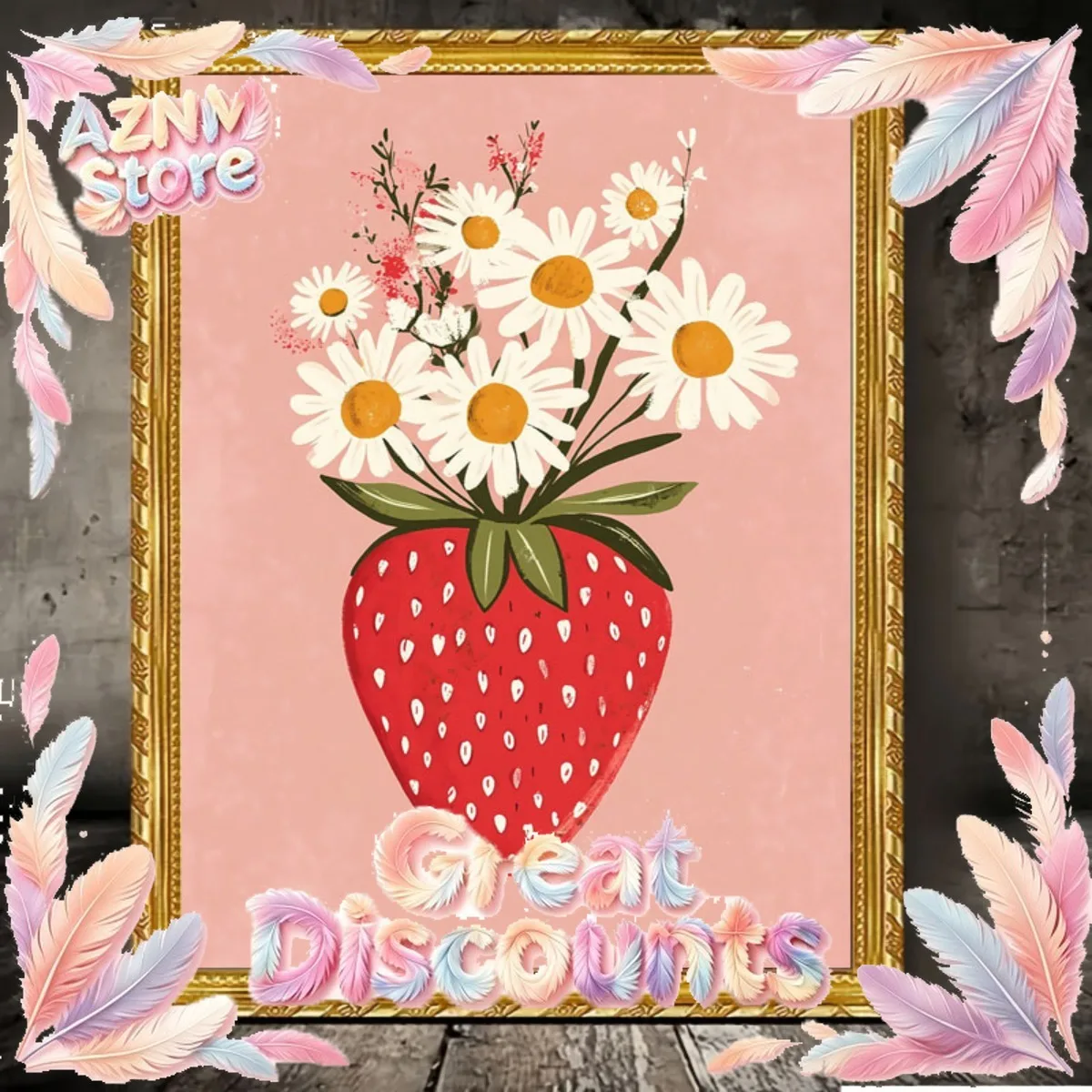 Strawberry Daisy Illustration Canvas Prints Poster Modern Minimalism Pink Art Prints Bedroom Kitchen Home Decor Art Poster 2026