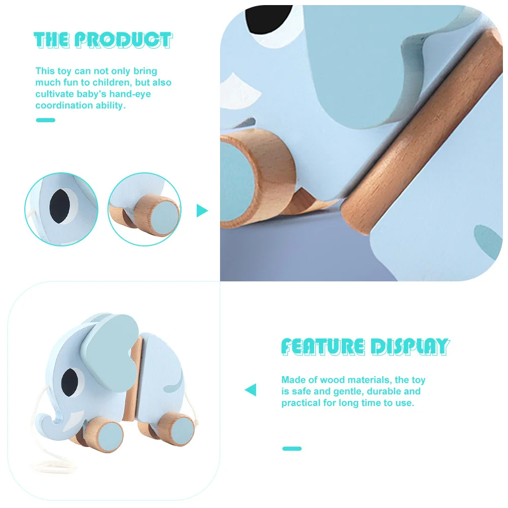 

Creative Elephant Shaped Pull-Along Walker for Babies Bright Colorful Wooden Cart Enhances Hand-Eye Coordination Motor Skills