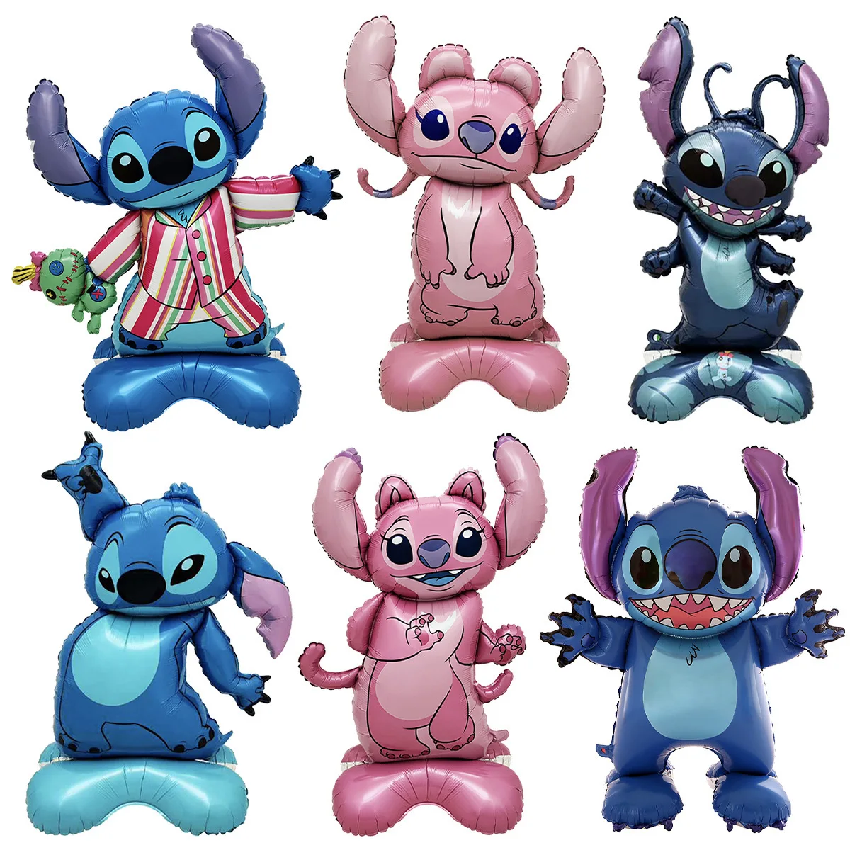 Grand ballon 4D sur pied, motif Stitch, étoile de dessin animé, ange bébé, pour décoration de fête d'anniversaire, cadeau d'anniversaire pour enfants