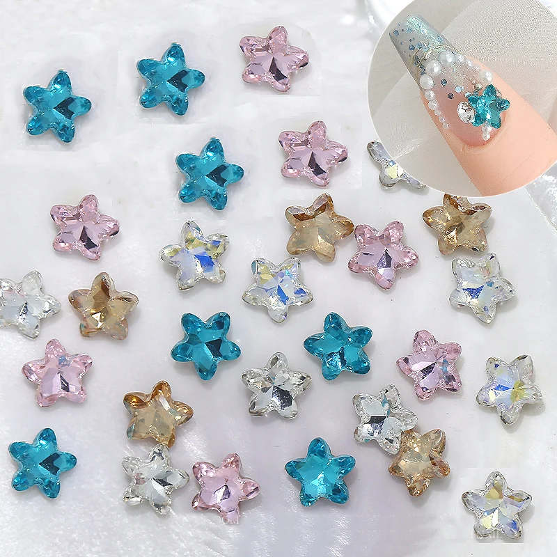 20pcs Mocha Aurora Color Star Nail Art Charm 3D Pointed Bottom Glass Crystal Nail Rhinestones DIY Kawaii Nail Accessories