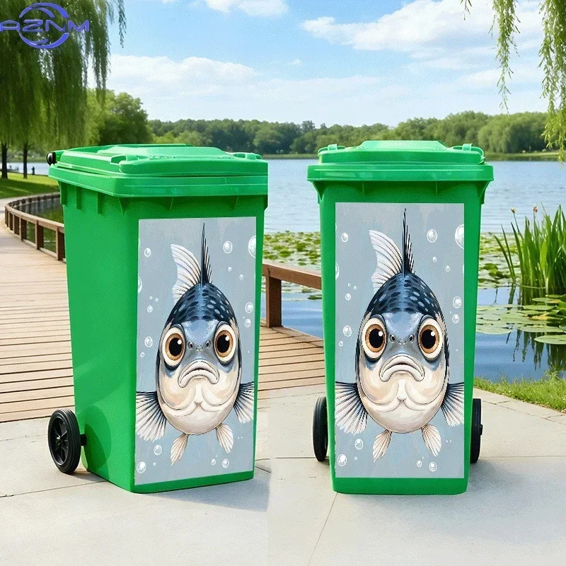 2D 1PCTrash Can Sticker[Title Translated, Do Not Change] Sad-Eyed Fish Theme Design Wall Sticker Self-Adhesive Wallpaper for K