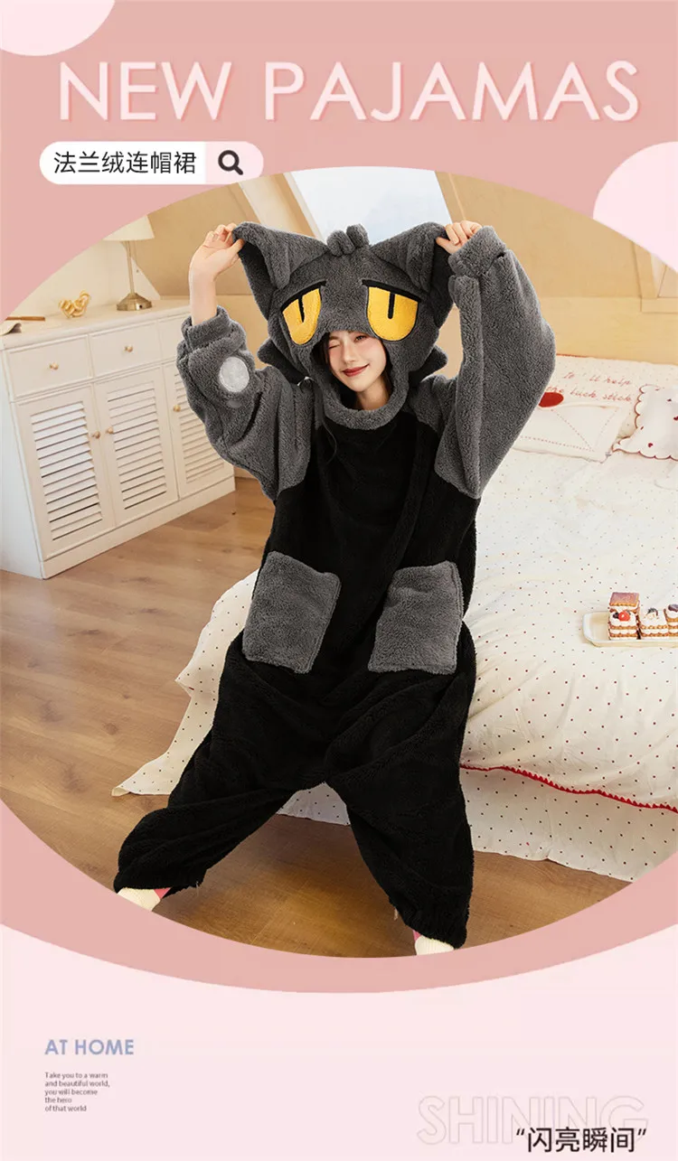 DAIMELU women's sleepwear winter grey pajamas coral fleece thickened thermal fleece pajamas loungewear one-piece nightwear suit