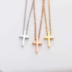 Mirror Polished Stainless Steel Cross Necklace Mini Small Cross Pendants Girl's Gift Women Christian Necklaces Cross Bead Charms