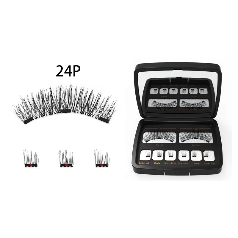 Magnetic Eyelashes with 3 Magnet Kit Acrylic Box Packaging 3D Handmade Soft Natural Fake Eye Lash Reusable Long Lasting Tool