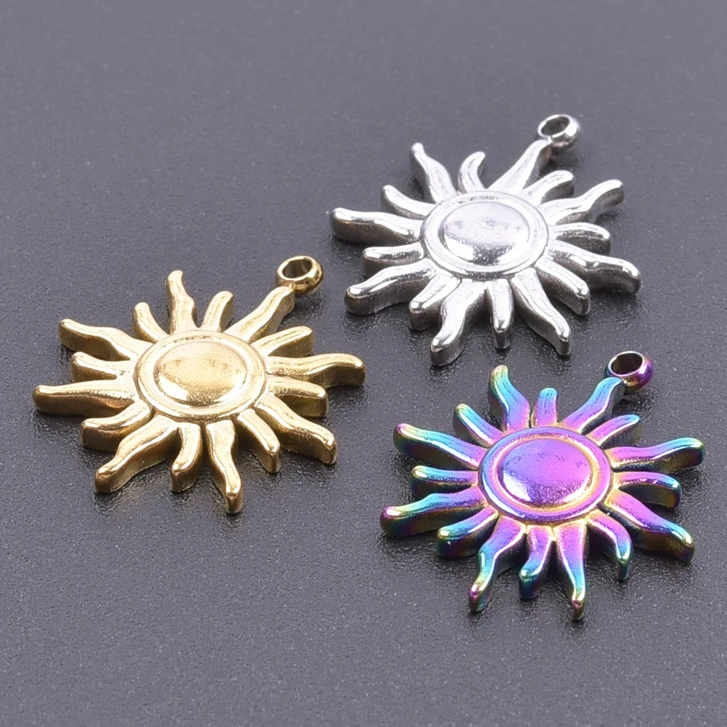 5pcs High Quality Stainless Steel Sun Charms For Jewelry Making Supplies Cute Metal Pendant DIY Necklace Earrings Bracelets Bulk