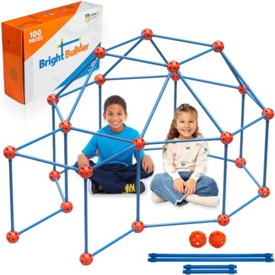 Fort Building Kit for 4-8 - 100 Pieces - DIY STEM Fort Making Set for Indoor and Outdoor Play - Large Creative Construction Set