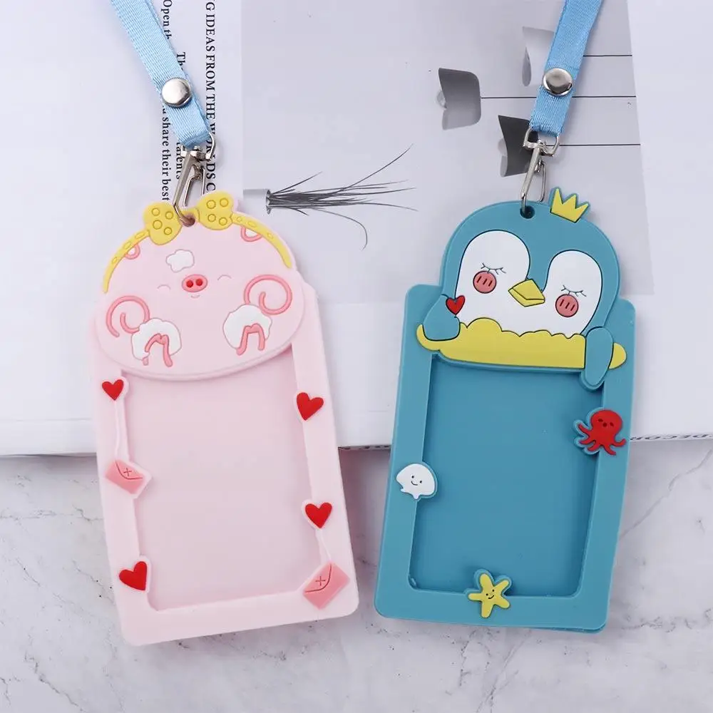 1PC Bus Card Name Card Protector Cover with Rope Work Card Silicone ID Badge Card Holder