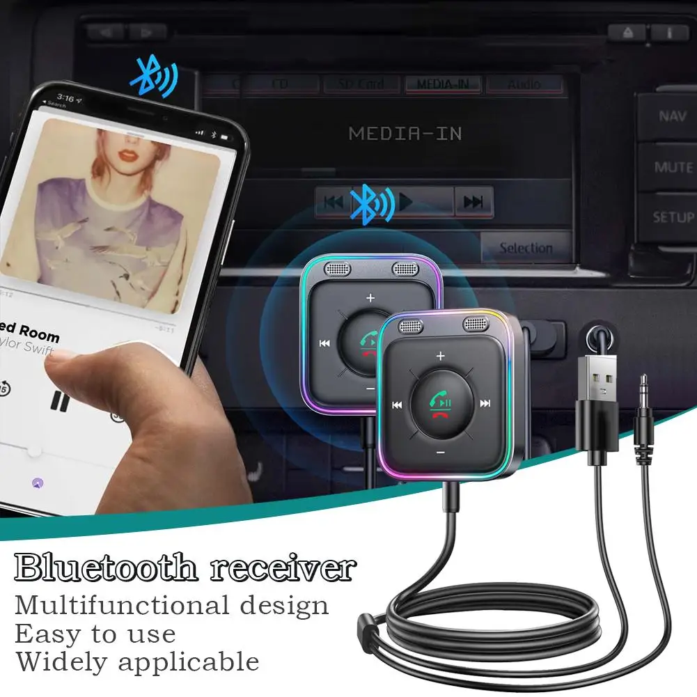 Multifunctional Bluetooth 5.3 Car Adapter Enhanced 3.5mm Cancellation Receive Bluetooth Enc Mics Noise Dual Adapter Wireles G9f3