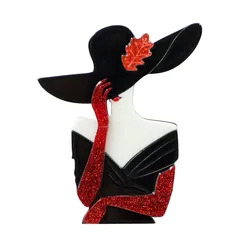 CINDY XIANG Acrylic Handmade Beautiful Girl  Wear Big Hat Brooch Fashion Sweater Bag Pin High Quality