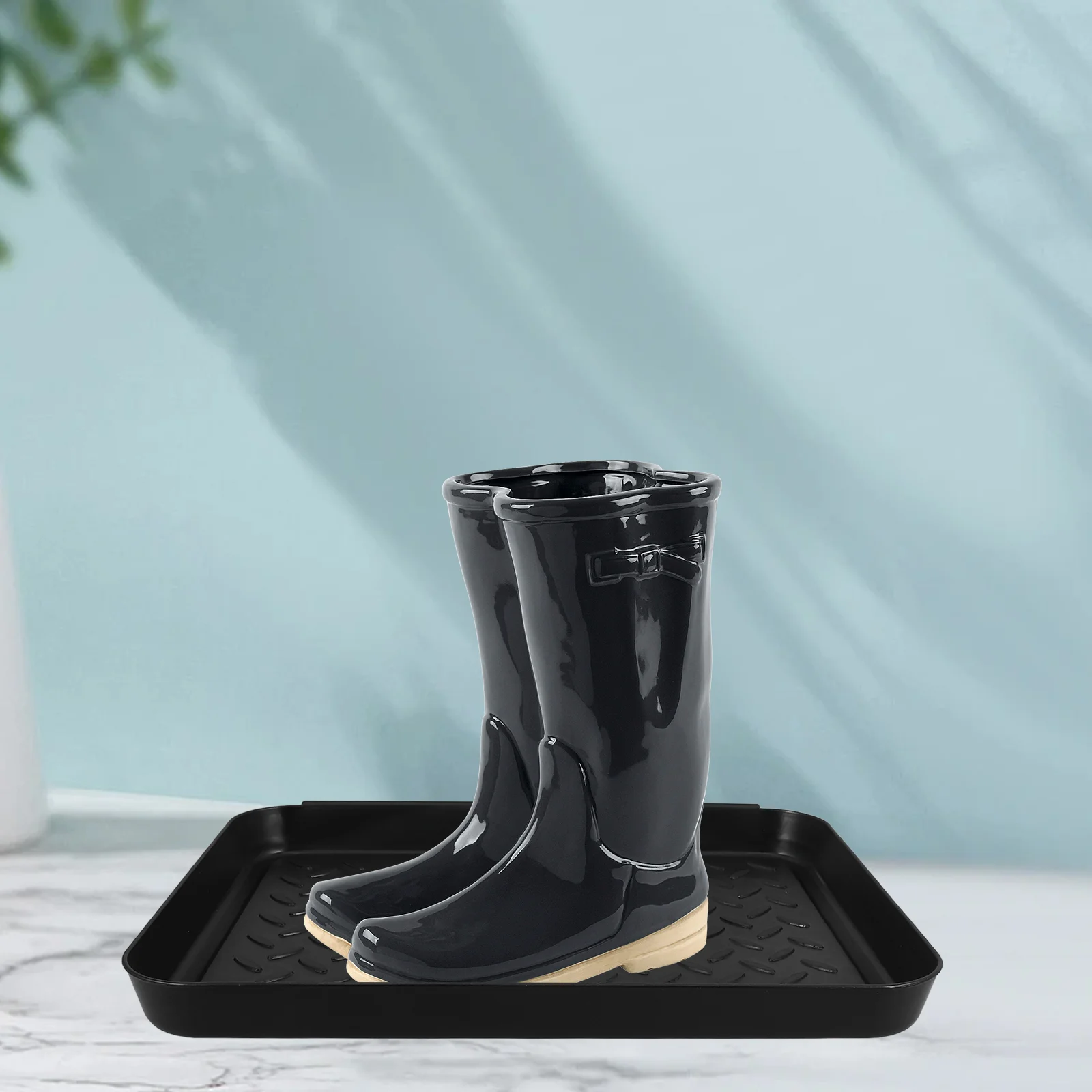 3 Pcs Plastic Shoe Tray Mat for Entryway Low Profile Thin Drip Small Boot Trays Snow Water Proof Black