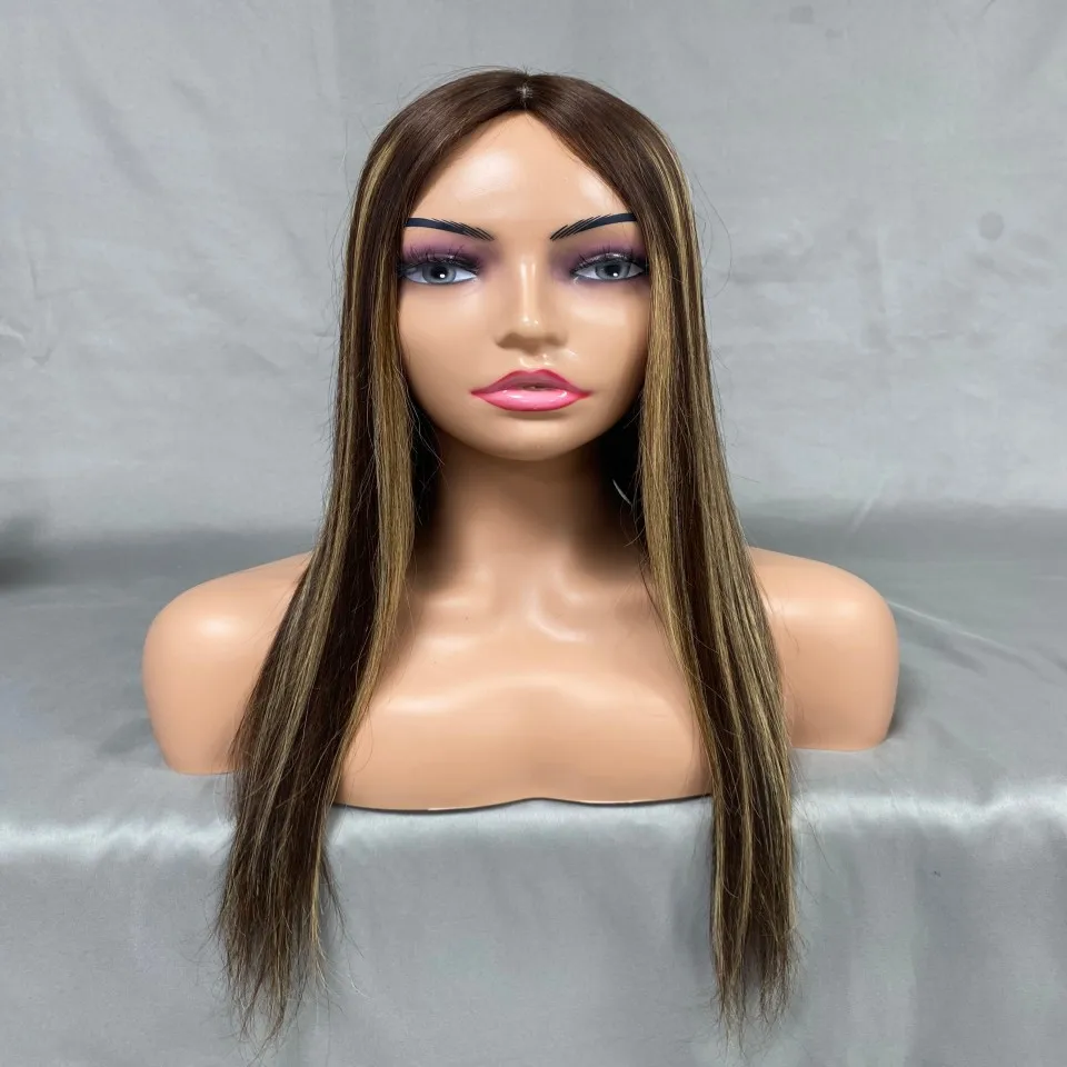 Highlight Honey Blonde Remy Human Hair Toppers in Hair Pieces 150% Density 16x18cm with 4Clips Free Parting Human Hair for Women