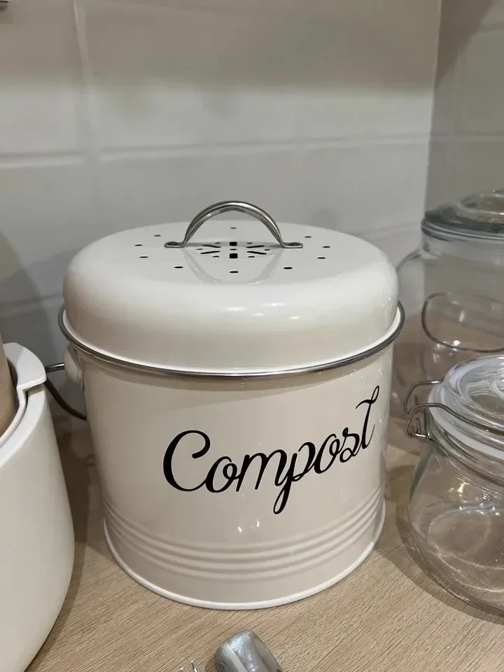 Nordic Style Home Compost Bin 3L Stainless Steel Kitchen Compost Bin Kitchen Composter for Food Waste Coal Filter