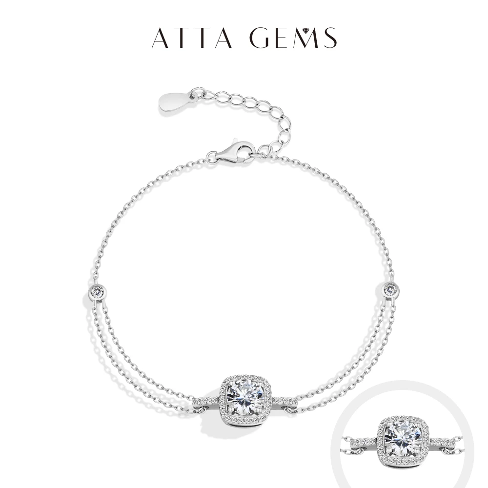 

ATTAGEMS 6.5mm 1.0ct Luxury Moissanite Bracelet for Women s925 Sterling Silver Adjustable Tennis Chain Engagement Fine Jewelry