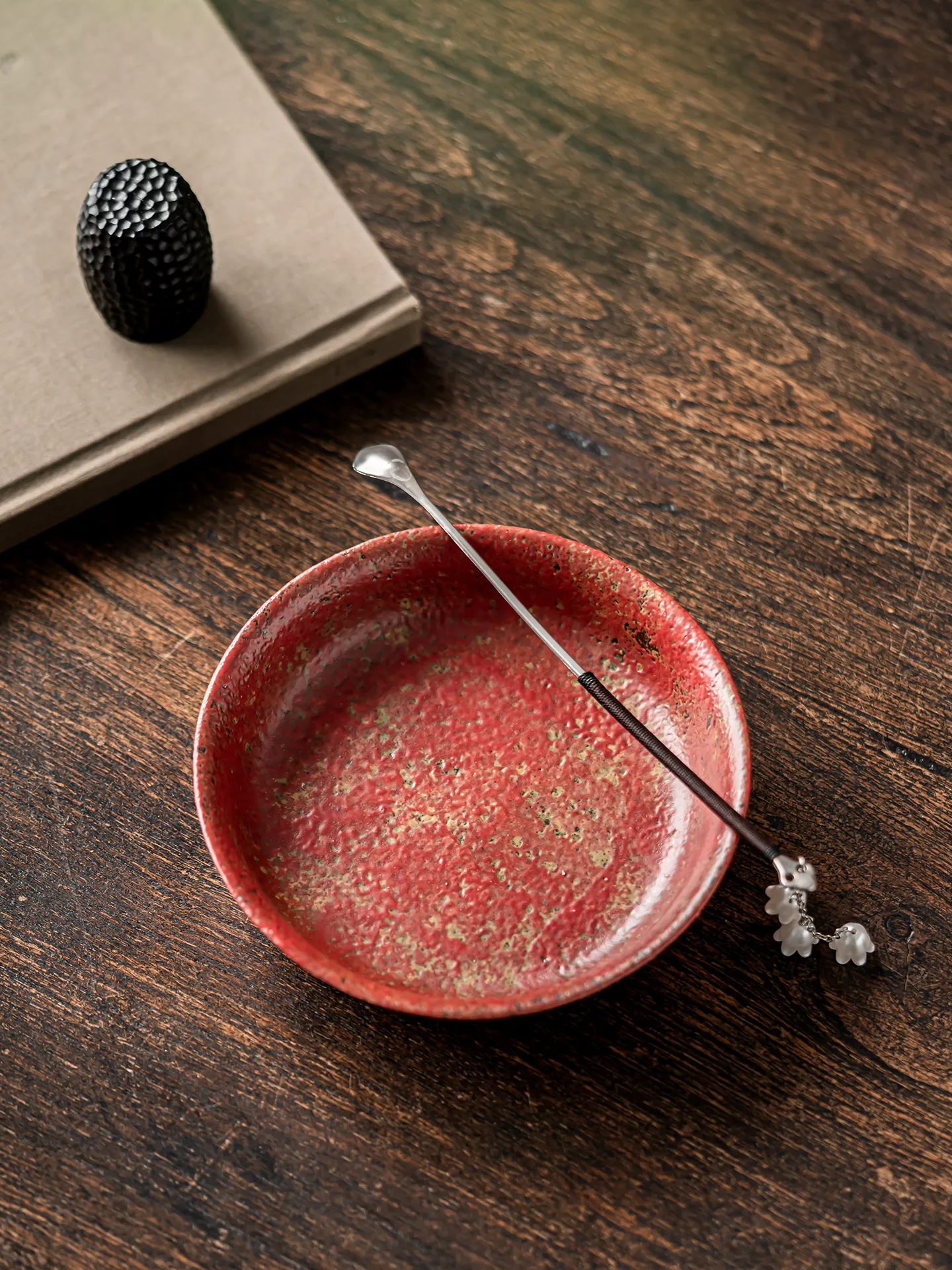 

angqi Red round Pot Stand Rustic Earthen Tea Pot Tray Dry Fong Disk Purple Sand Red Small Tea Table Daily Use Vintage Sle