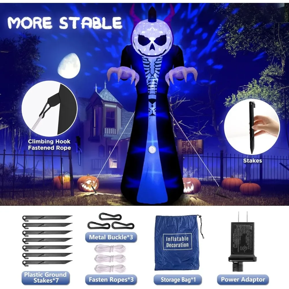 10FT Outdoor Halloween Inflatables Grim Reaper Ghost with Induction Horn Will Scream, Blow Up Yard Decorations with Flame