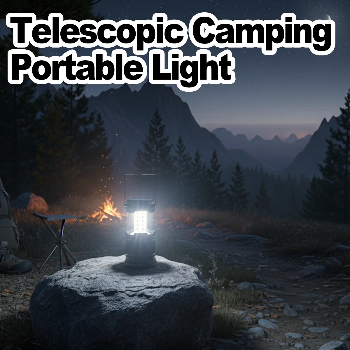 فانوس التخييم الأسود Cob Led مصباح يدوي تلسكوبي فوانيس خارجية تعمل بالبطارية ضوء قابل للطي محمول معلق مقاوم للماء