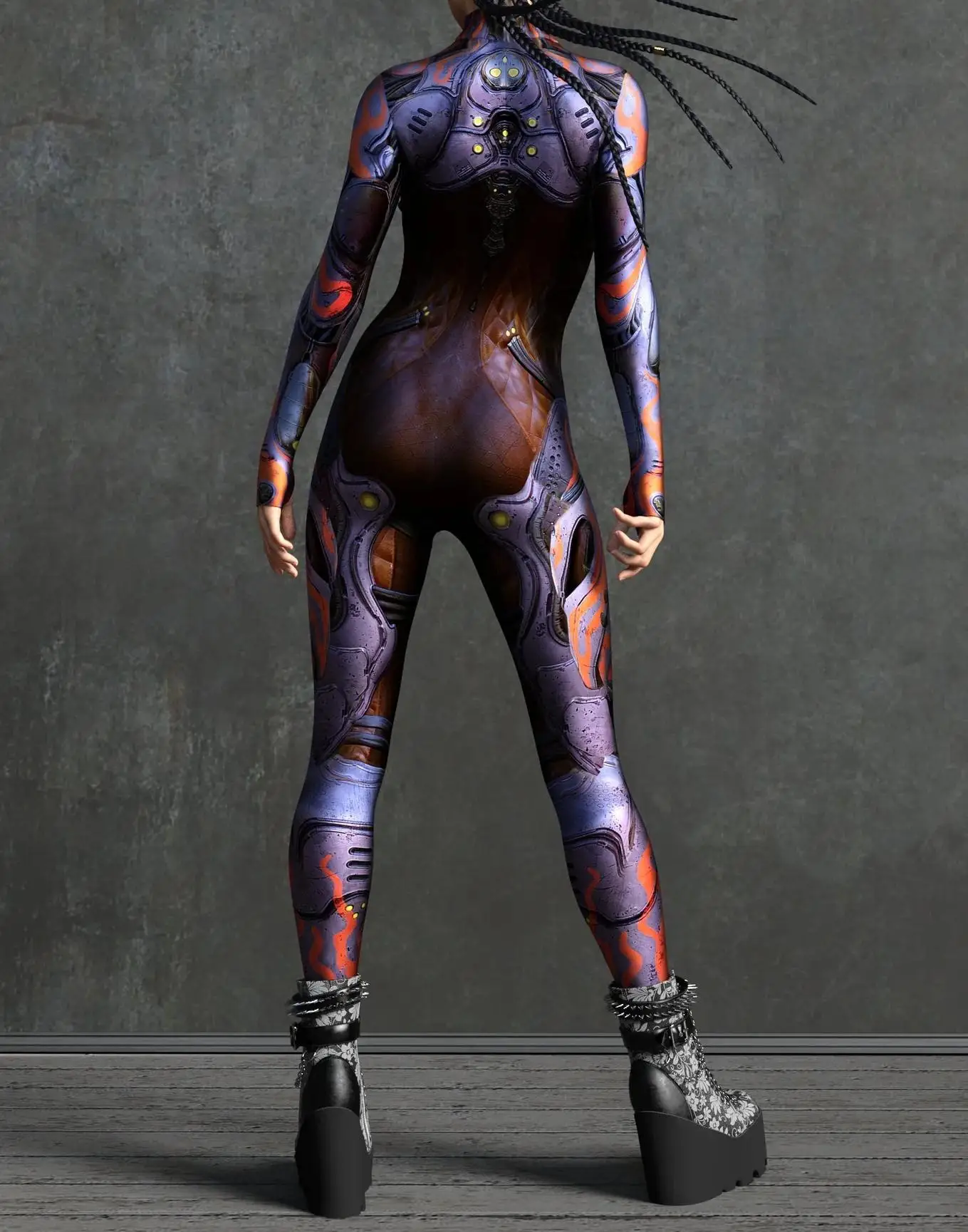 Mechanischer Rüstungsanzug für Frauen, Cyber-Fighter-Cosplay-Bodysuit, Steampunk-Kostüm, Zentai-Anzug für Halloween-Partys – Detail 5