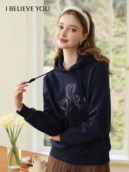 I BELIEVE YOU Velvet Thick Hooded Hoodies For Women Winter 2024 Embroidery New Loose Leisure Long Sleeve Sweatshirts 2234195386