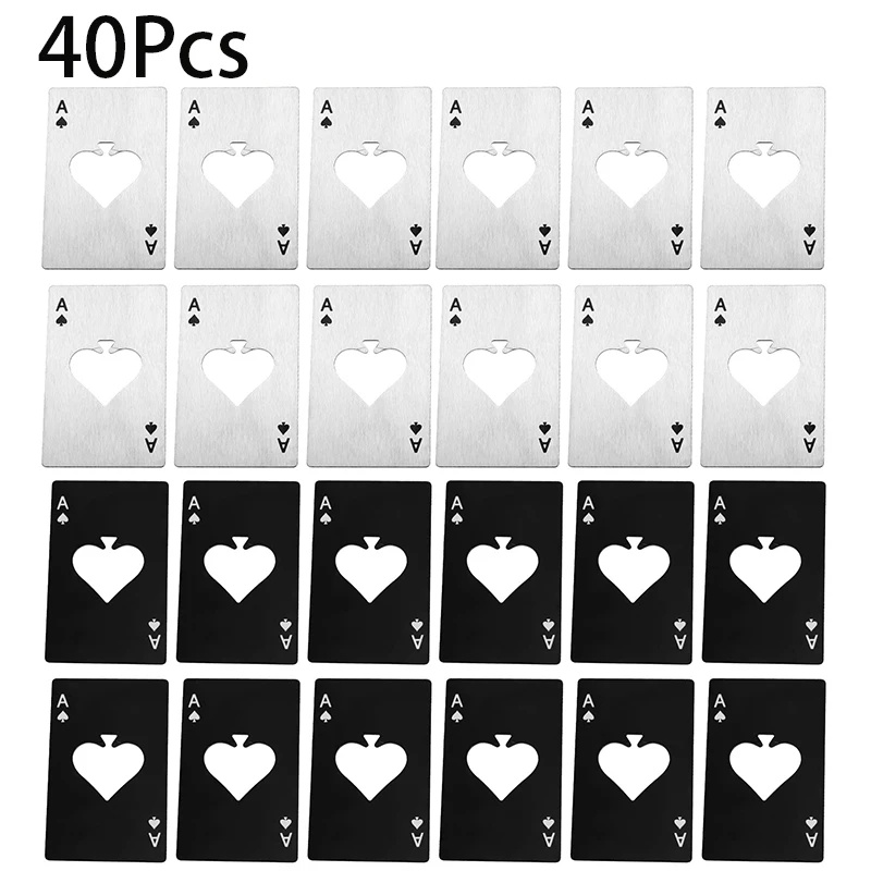 40Pcs Casino Bottle Opener Stainless Steel Ace Bottle Opener Cards Poker Card Bottle Openers Credit Card Beer Bottle Cap Opener